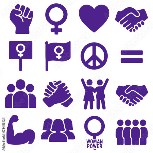 Feminist Symbol Set: A collection of bold, monochromatic icons representing feminism, strength, and equality, these symbols express the core values of the movement with clarity and power.