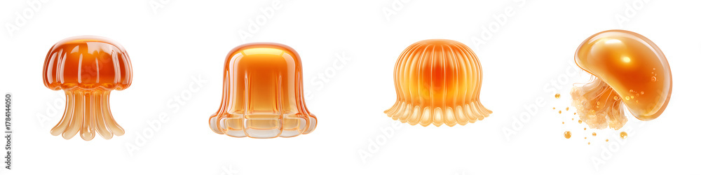 Fototapeta premium Amber Jellyfish Collection on White Background