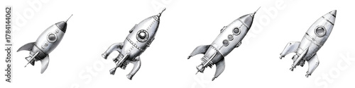 Retro Rocket Ship Collection: Hand-Drawn Spacecraft Illustrations
