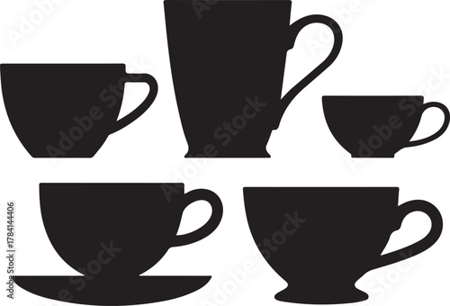 Black and white coffee set icon isolated on white background vector design