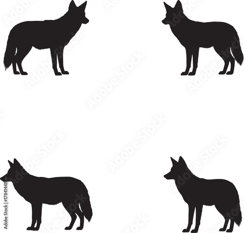 Wolf Silhouette Standing Left – Black Animal Vector on White Background
