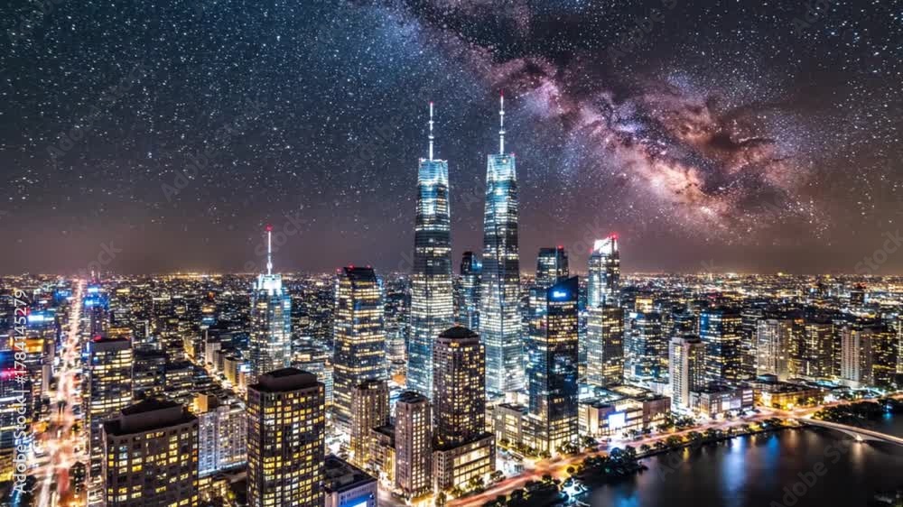 custom made wallpaper toronto digitalChicago Skyline at Night with Stars and Galaxy.