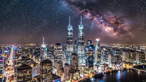 Wallpaper Mural Chicago Skyline at Night with Stars and Galaxy. Torontodigital.ca