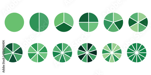 Set of colorful pie charts vector illustration symbol. Different color  circles isolated infographic elements set on white background. Pie chart diagrams collection, different circle icon