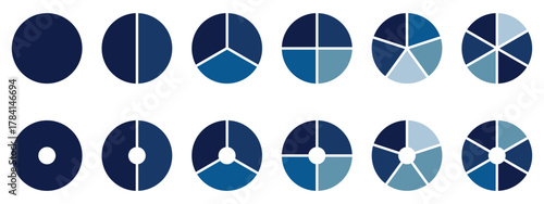 Set of colorful pie charts. Colorful pie charts with varying segments. Circle section graph. Pie chart set. Pie charts diagrams. Different color circles. donut and pie chart infographic elements .