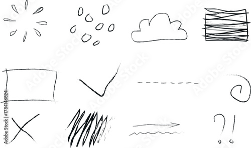 Hand Drawn Doodle Markup, Highlight, and Graphic Sketch Elements Set - Textures & Notes