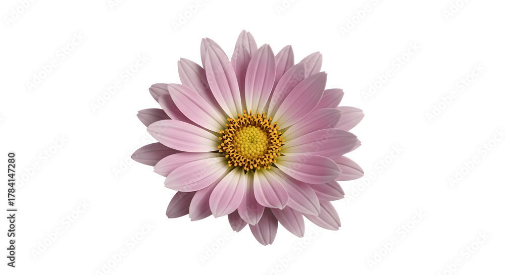 Fototapeta premium Beautiful Pink Daisy Flower with Yellow Center Isolated on White Background.