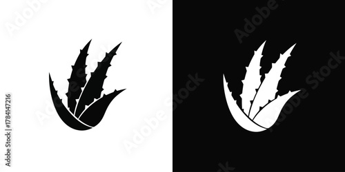 Stylized Aloe Vera Plant Silhouette in Contrasting Black and White