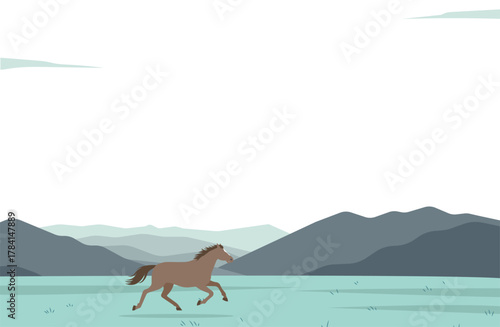 草原を駆ける一頭の馬の背景フレーム