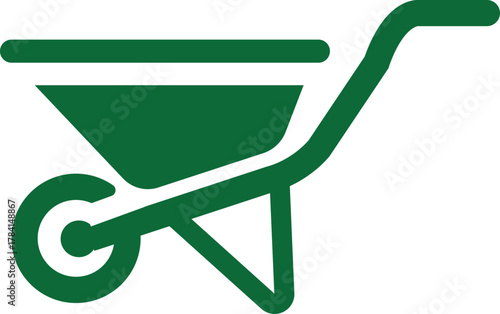 Green wheelbarrow icon on white background garden tool , wheelbarrow, garden, tool, transport