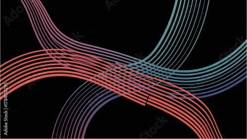 Abstract Swirls of Colorful Lines on Black Background - Dynamic Flowing Design
