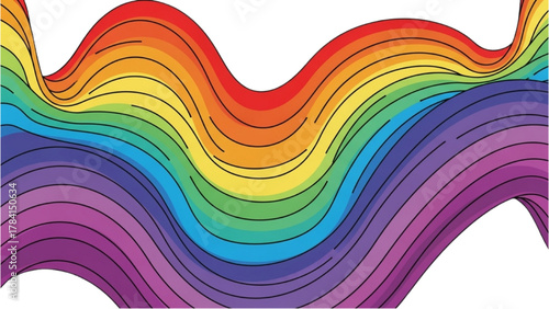 Dynamic Colorful Rainbow Waves Abstract Graphic Design Element Creating a Vibrant and Fluid Visual Background Illustration