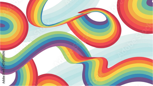 Abstract Rainbow Waves and Swirls on a White Background