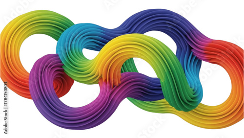 An intertwined and vibrant rainbow-colored abstract shape representing flow and infinite connection