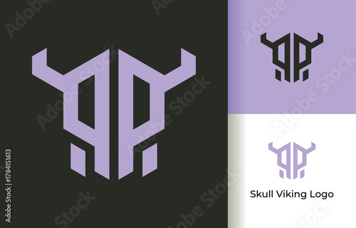Modern Geometric Viking Skull Logo Design Vector