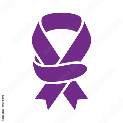 A simple graphic illustration of a purple awareness ribbon tied in a knot.