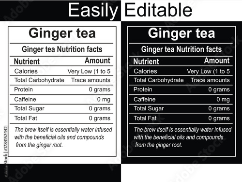Ginger Tea Nutrition Facts Label 