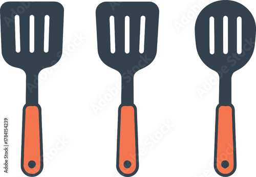 Kitchen Utensils Spatulas Set Vector Illustration for Cooking and Culinary Designs Food Preparation Tools Isolated on White Background