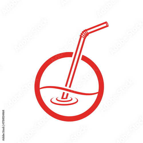 A red circular logo depicting a straw in a drink with ripples.