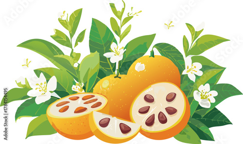 Vector Graphic for Wellness Blogs: Orange as a Natural Source of Fiber and Antioxidants, Promoting Digestive Health and a Balanced Internal Ecosystem for Longevity.