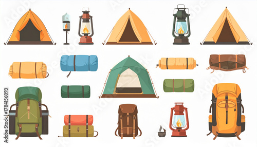 Earthy Flat Icons of Camping Gear Set