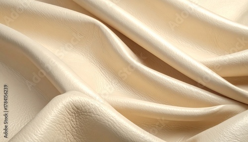 Creamy beige leather texture with natural folds and wrinkles, luxurious abstract background for fashion, upholstery, and design projects.