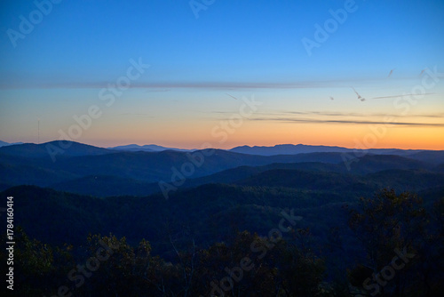 Sunrise over the Blue Ridge Mountains from the North Carolina side of Sassafras Mountain