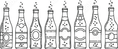Sparkling Beverages An Array of Bubbling Glass Bottles in Vector Format