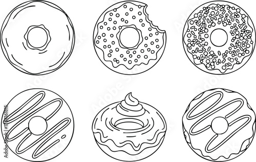 Delicious Donuts Outline Sweet Treats Vector Art