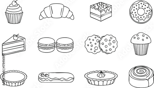 Assortment of Baked Goods Line Art