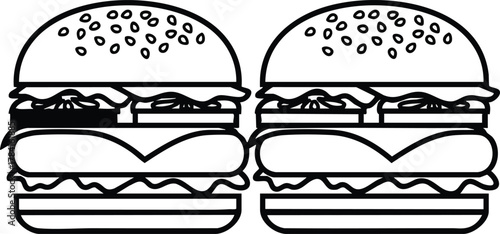 Two Delicious Burgers Outline Food Icon for Restaurant Menu & Design