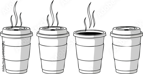 Four Coffee Cups with Steam A Simple Illustration