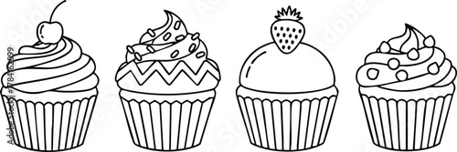 Delicious Cupcakes A Black and White Line Art Illustration