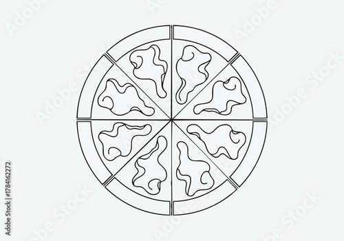 Minimalist Line Art Depiction of a Sliced Pizza