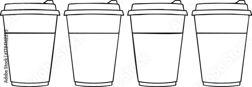 Four Coffee Cups Lined Up in a Row, Ready for a Caffeine Boost