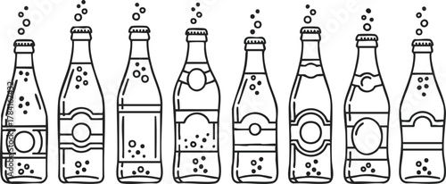 Sparkling Beverage Bottles in Outlined Black and White Design