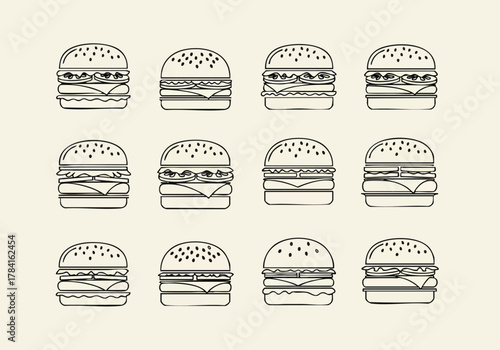 Collection of Hamburger Illustrations on Beige Backdrop