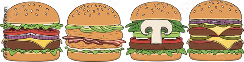 A Diverse Array of Delicious Burger Variations on Display