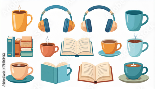 Muted Cozy Flat Icons of Leisure Activities Set