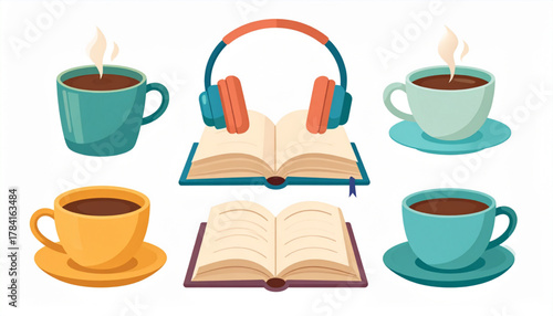 Muted Cozy Flat Icons of Leisure Activities Set