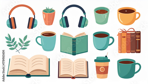 Muted Cozy Flat Icons of Leisure Activities Set