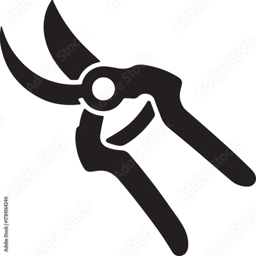 Black silhouette of garden pruner isolated on white background, vector illustration