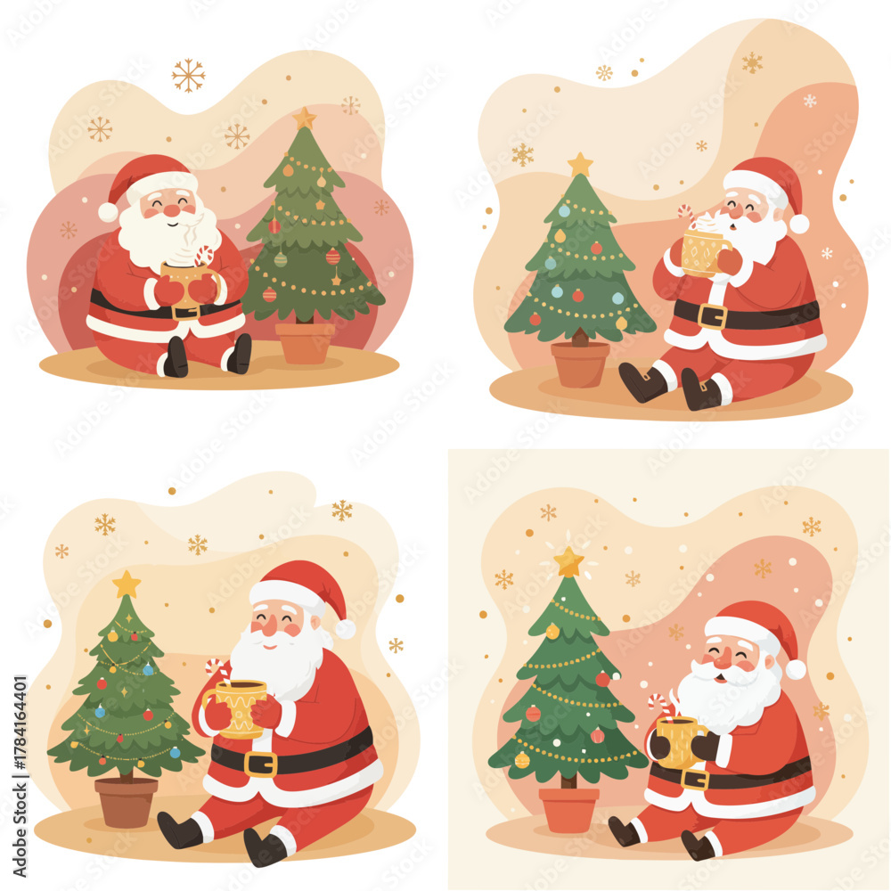 Fototapeta premium Set of Christmas icons and holiday elements illustration