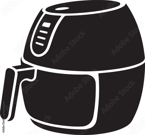 Black silhouette of an air fryer isolated on white background