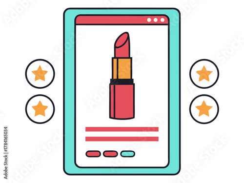 Cosmetic shop app interface featuring lipstick product display vector illustration vector