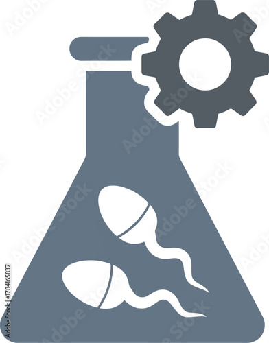 Laboratory flask with sperm and gear representing fertility science research and development vector