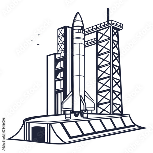 Illustration of a rocket on a launchpad