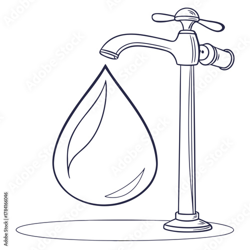 Illustration of a water tap with a large drop