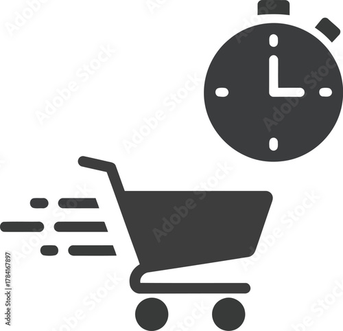 Fast delivery shopping cart speed stopwatch icon for quick online purchase and express service concepts vector