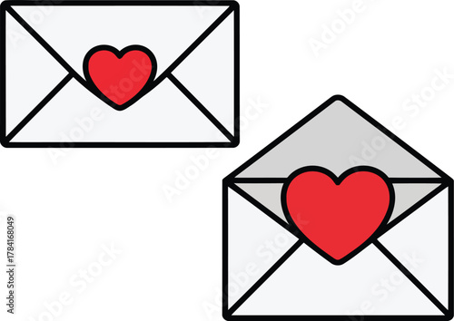 Romantic love letter envelope with red heart icon vector art simple cute valentine's day message greeting card element vector